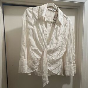 White Tie-Front Blouse